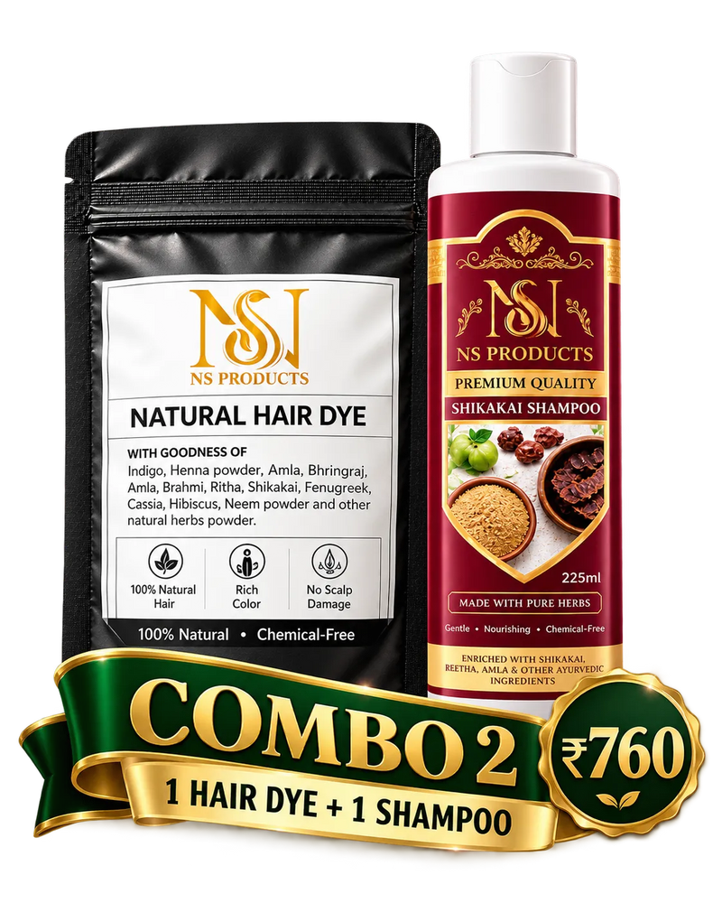 NS Natural Hair Dye 80 g and Shikakai Shampoo 225 ml combo